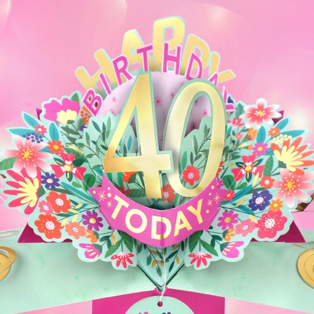 40th Birthday Card Pop Up 3D Happy Birthday Card Age 40 Today 3D For Her