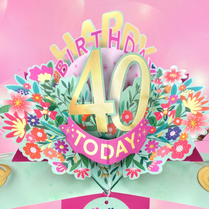 40th Birthday Card Pop Up 3D Happy Birthday Card Age 40 Today 3D For Her