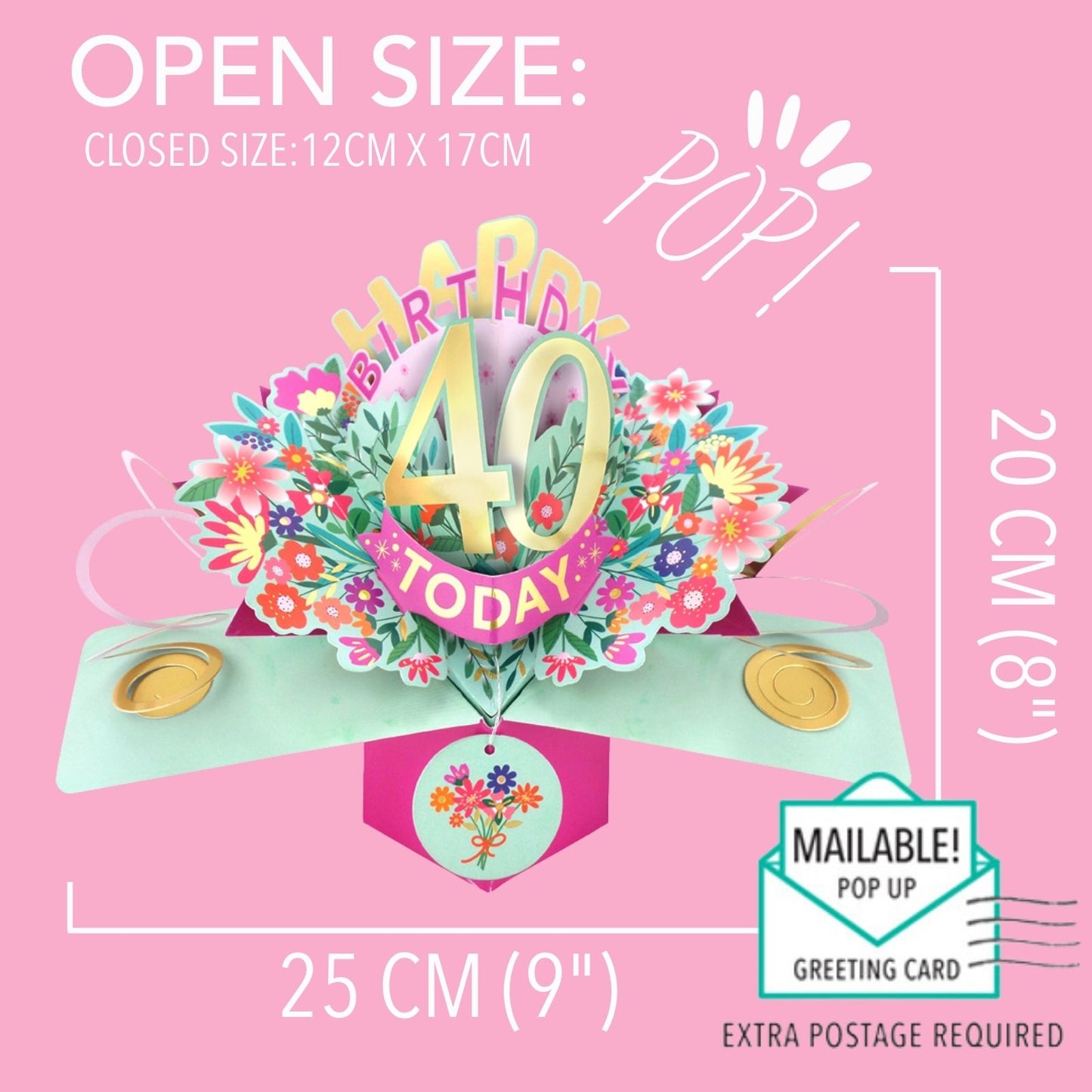 40th Birthday Card Pop Up 3D Happy Birthday Card Age 40 Today 3D For Her