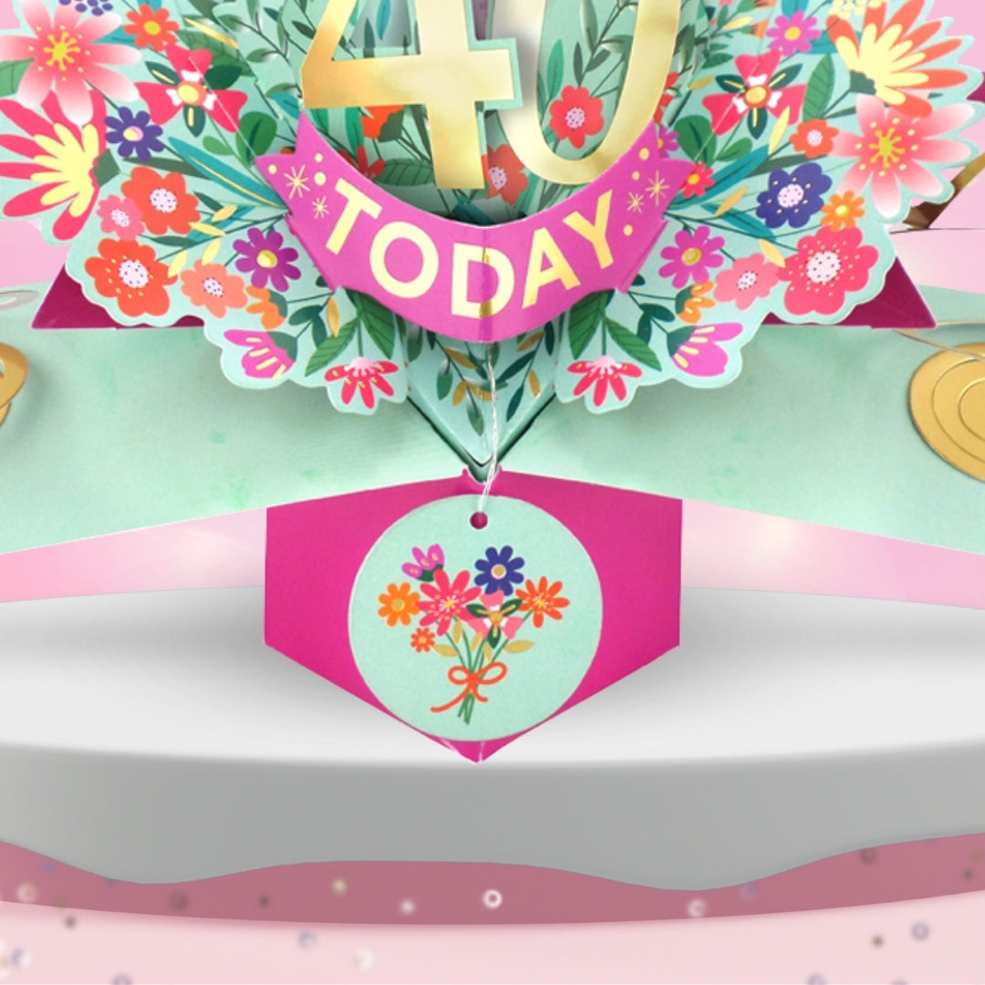 40th Birthday Card Pop Up 3D Happy Birthday Card Age 40 Today 3D For Her