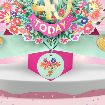 40th Birthday Card Pop Up 3D Happy Birthday Card Age 40 Today 3D For Her