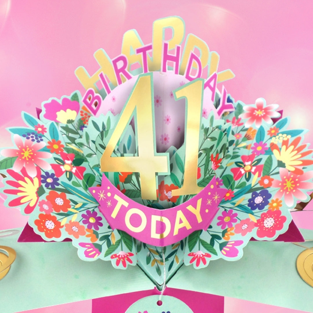 41st Birthday Card Pop Up 3D Happy Birthday Card Age 41 Today 3D For Her