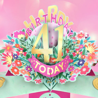 41st Birthday Card Pop Up 3D Happy Birthday Card Age 41 Today 3D For Her