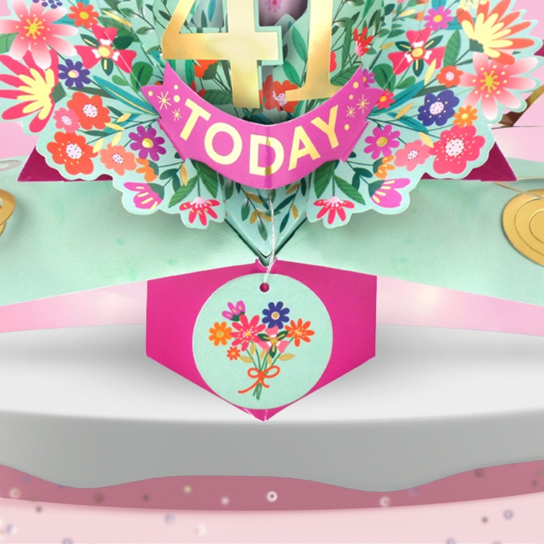 41st Birthday Card Pop Up 3D Happy Birthday Card Age 41 Today 3D For Her