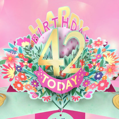 42nd Birthday Card Pop Up 3D Happy Birthday Card Age 42 Today 3D For Her