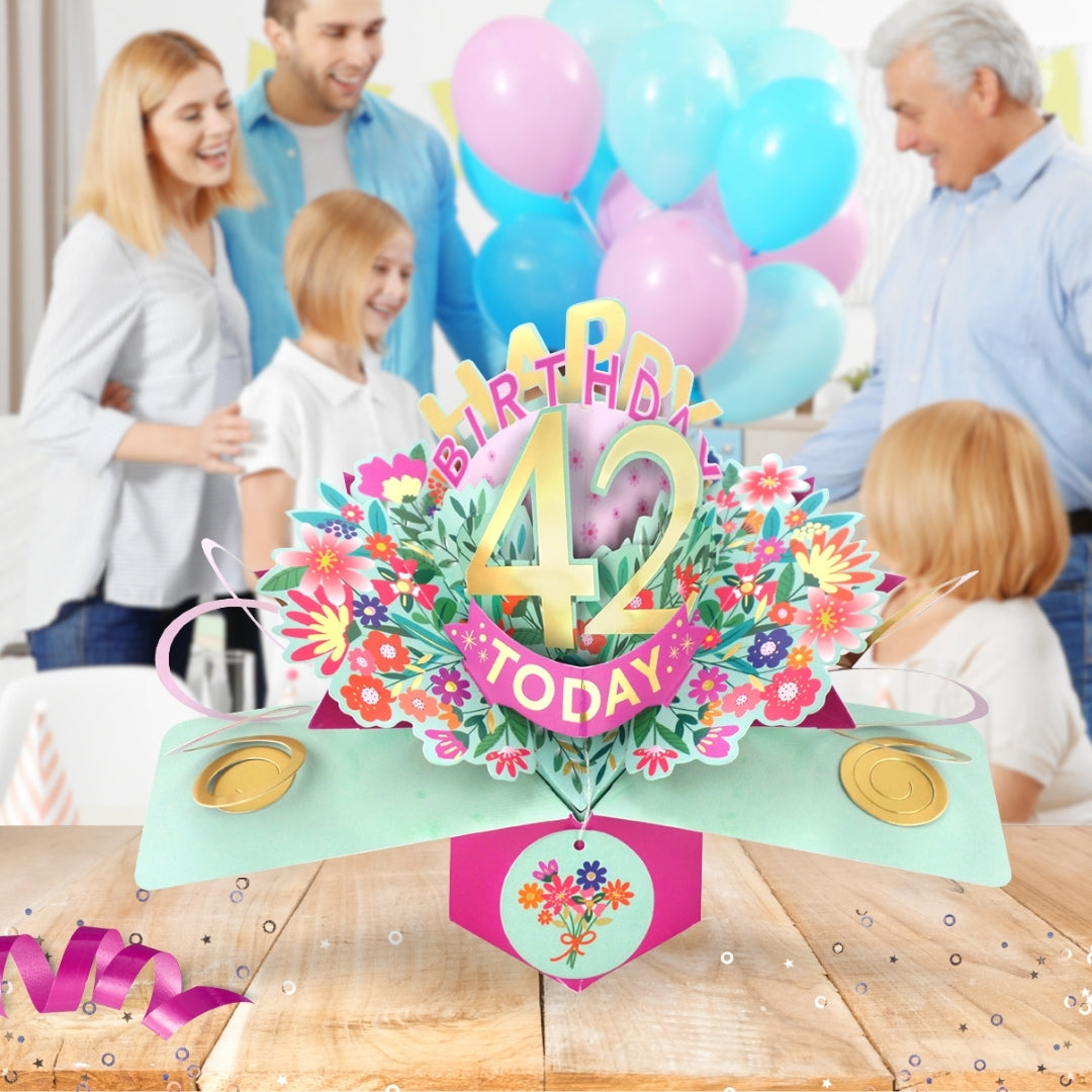 42nd Birthday Card Pop Up 3D Happy Birthday Card Age 42 Today 3D For Her