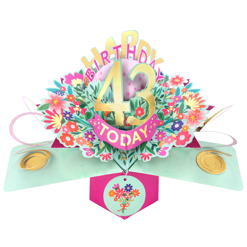 43rd Birthday Card Pop Up 3D Happy Birthday Card Age 43 Today 3D For Her