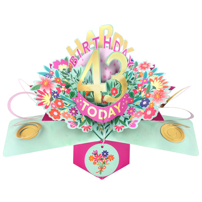 43rd Birthday Card Pop Up 3D Happy Birthday Card Age 43 Today 3D For Her