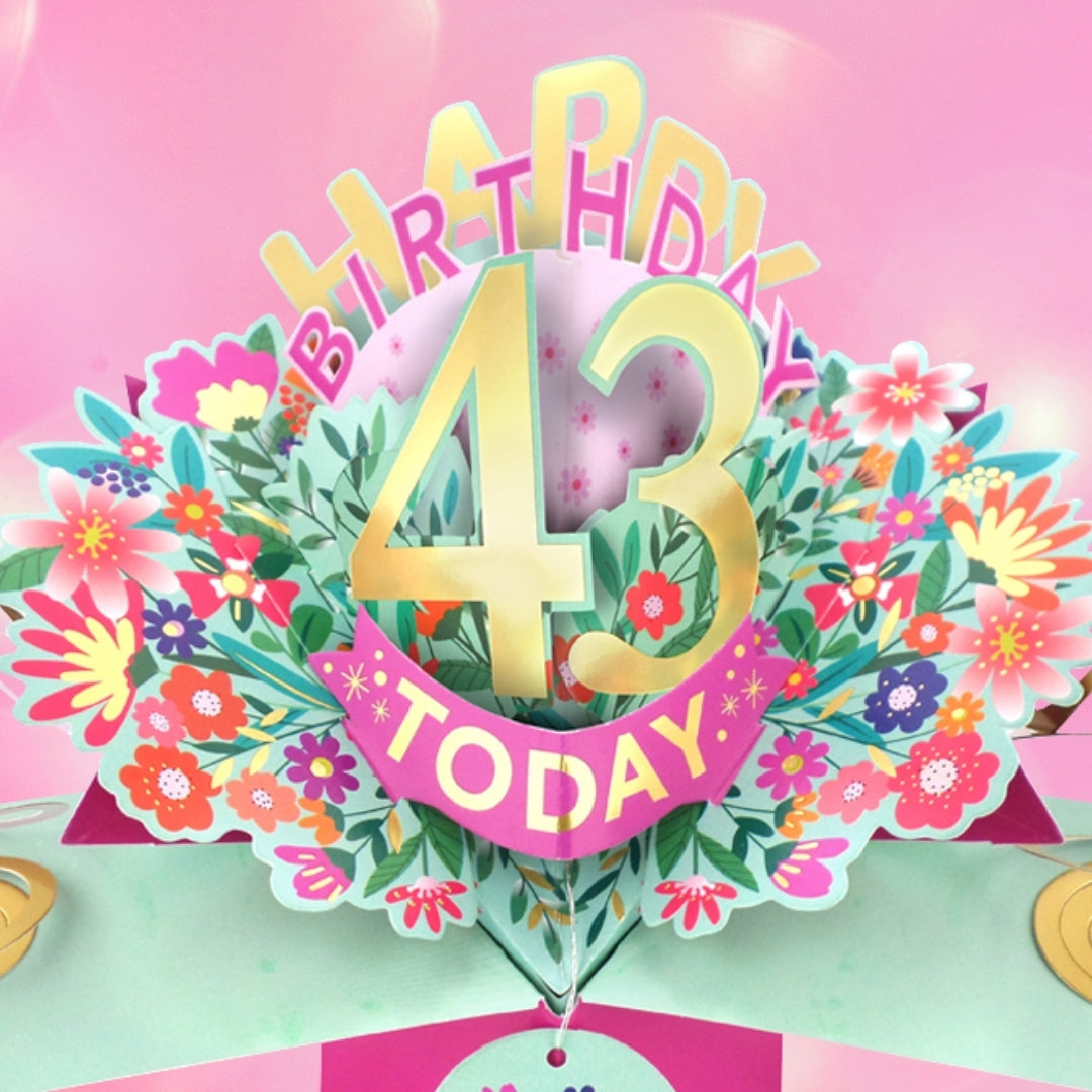 43rd Birthday Card Pop Up 3D Happy Birthday Card Age 43 Today 3D For Her