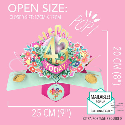 43rd Birthday Card Pop Up 3D Happy Birthday Card Age 43 Today 3D For Her