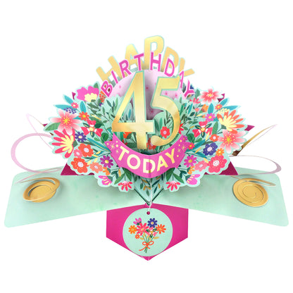 45th Birthday Card Pop Up 3D Happy Birthday Card Age 45 Today 3D For Her