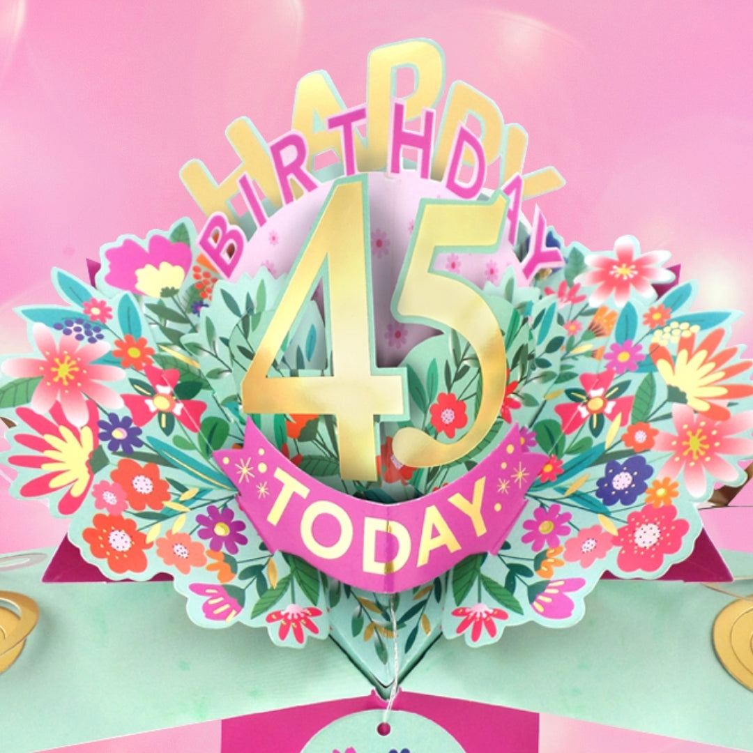 45th Birthday Card Pop Up 3D Happy Birthday Card Age 45 Today 3D For Her