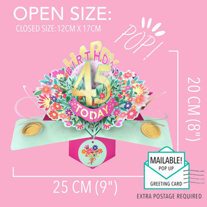 45th Birthday Card Pop Up 3D Happy Birthday Card Age 45 Today 3D For Her