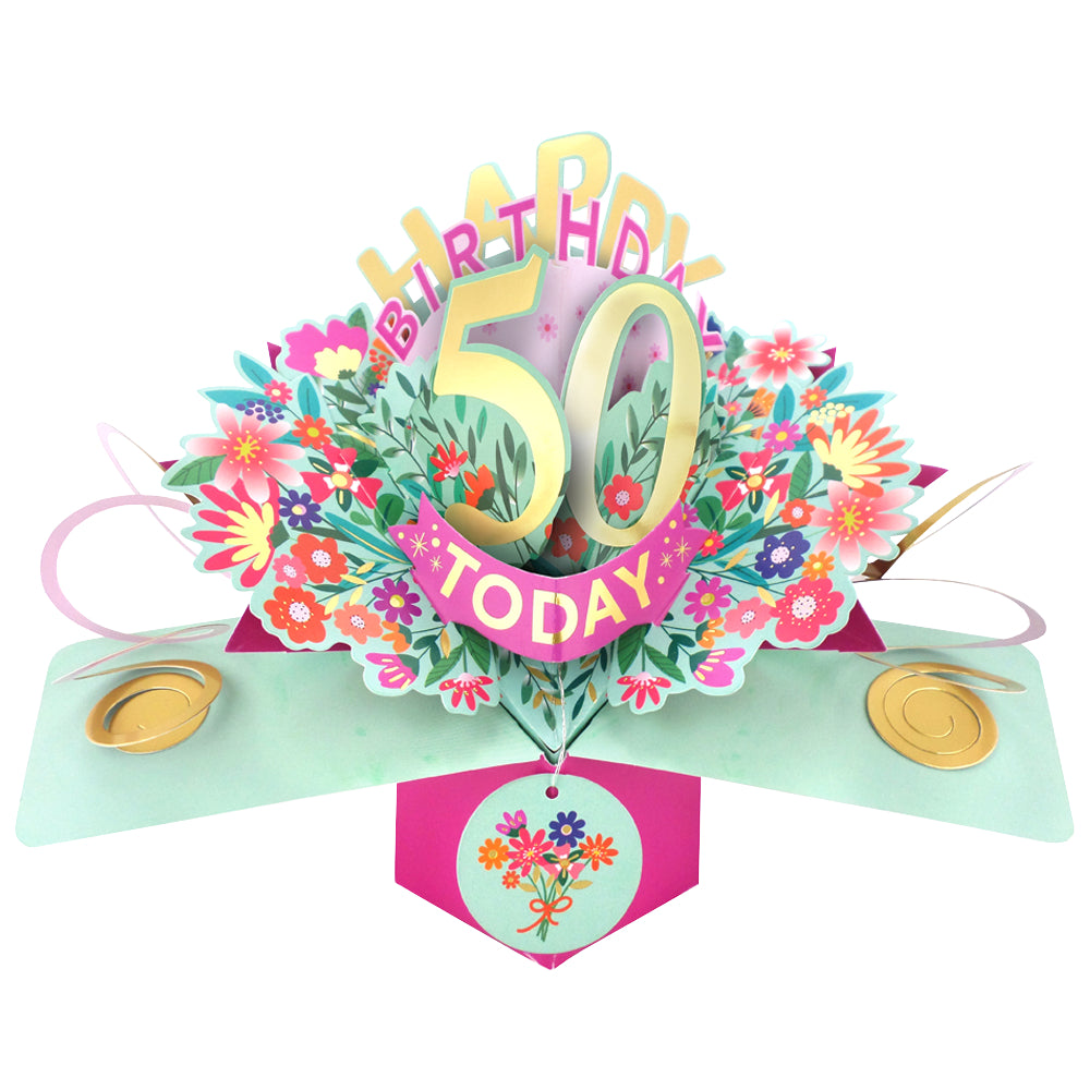 50th Birthday Card Pop Up 3D Happy Birthday Card Age 50 Today 3D For Her