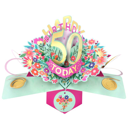 50th Birthday Card Pop Up 3D Happy Birthday Card Age 50 Today 3D For Her