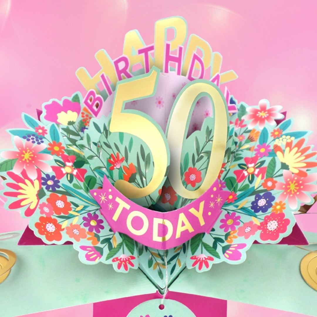 50th Birthday Card Pop Up 3D Happy Birthday Card Age 50 Today 3D For Her