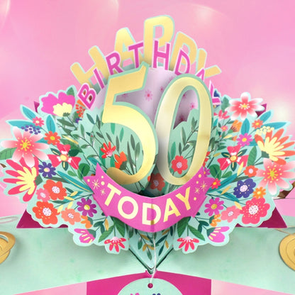 50th Birthday Card Pop Up 3D Happy Birthday Card Age 50 Today 3D For Her