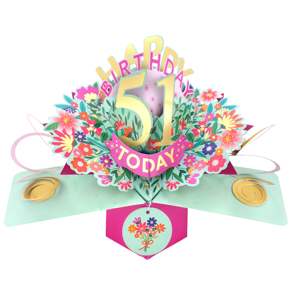 51st Birthday Card Pop Up 3D Happy Birthday Card Age 51 Today 3D For Her