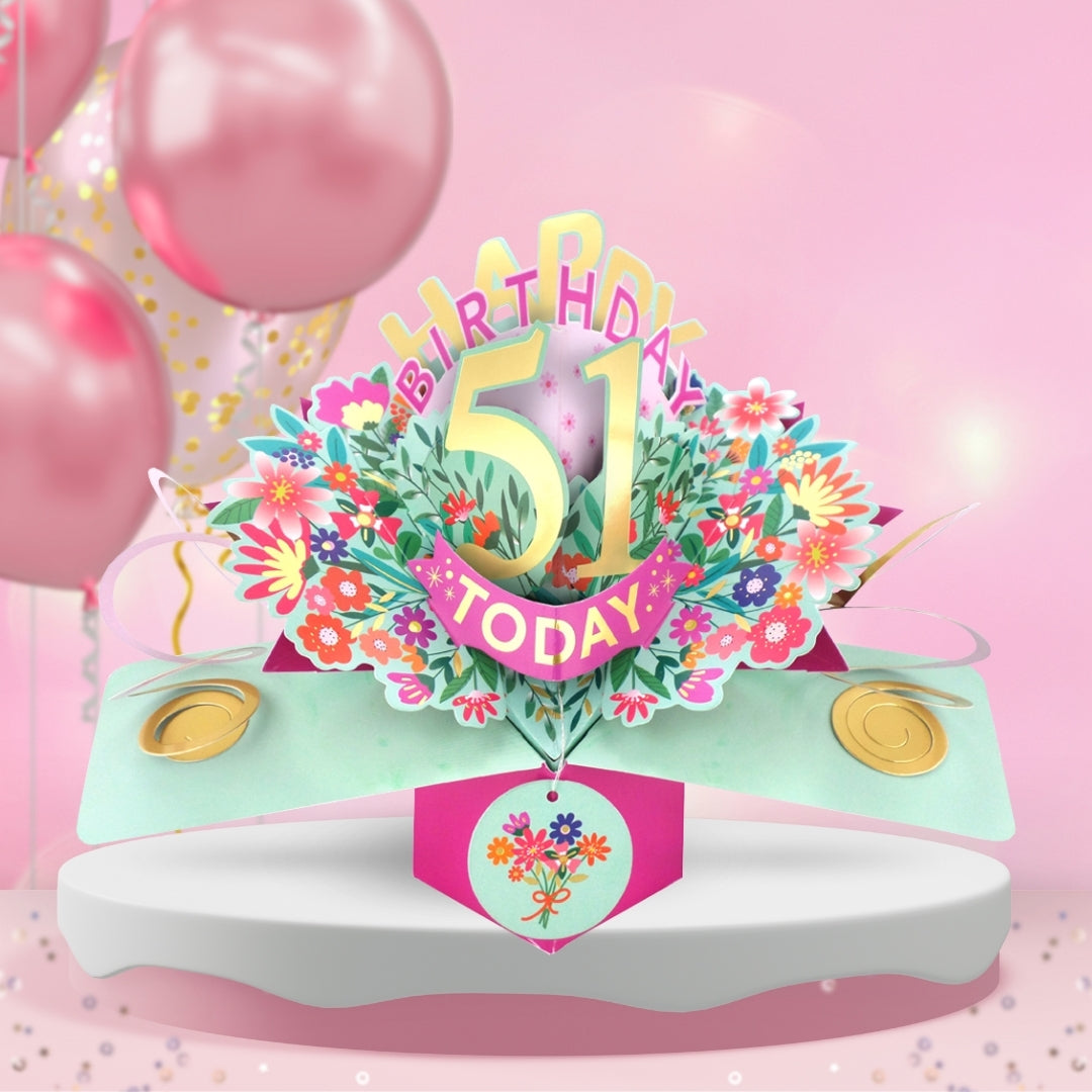 51st Birthday Card Pop Up 3D Happy Birthday Card Age 51 Today 3D For Her