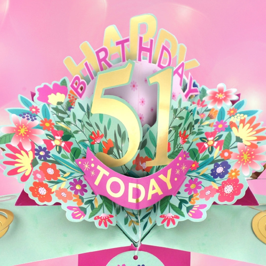 51st Birthday Card Pop Up 3D Happy Birthday Card Age 51 Today 3D For Her