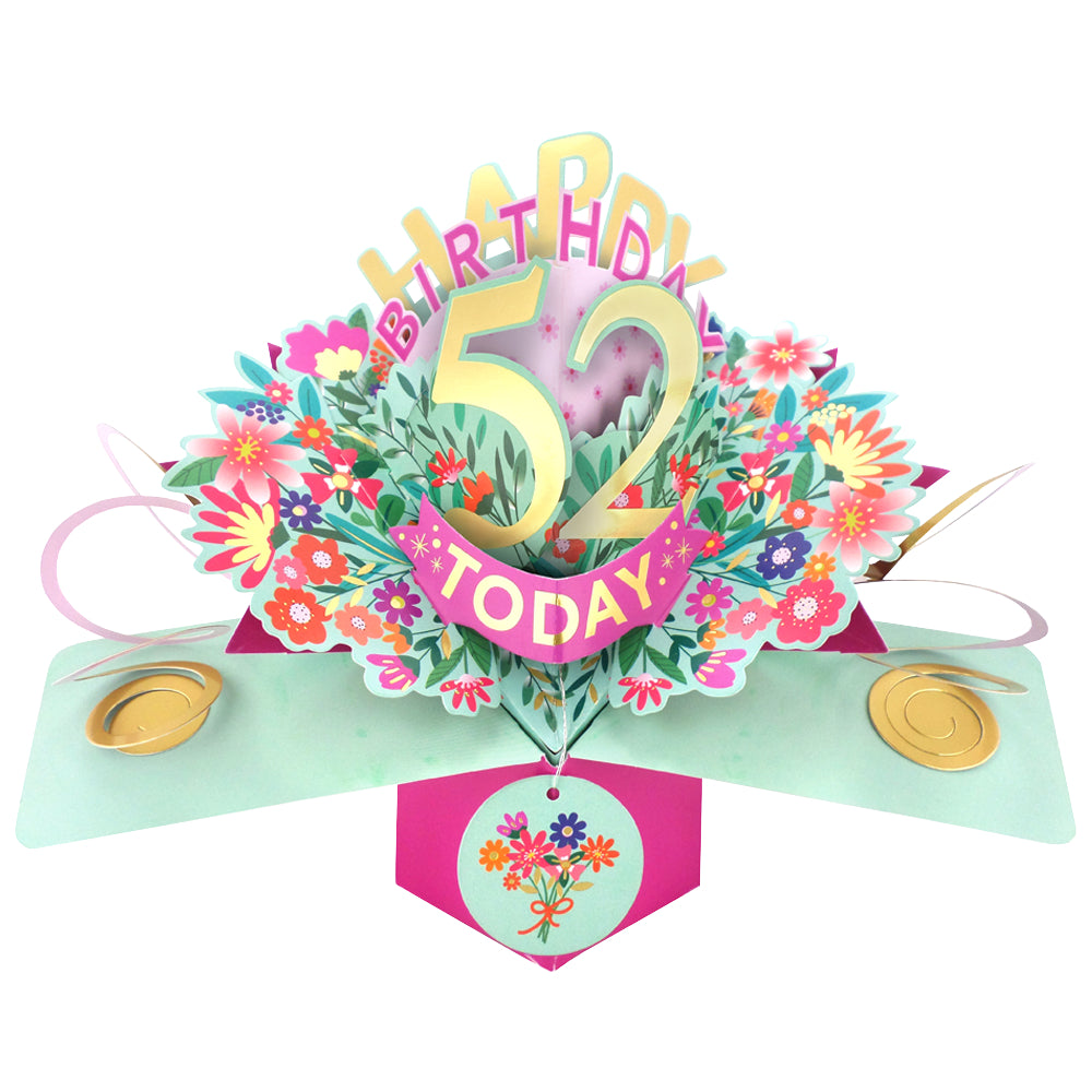 52nd Birthday Card Pop Up 3D Happy Birthday Card Age 52 Today 3D For Her