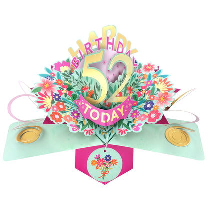 52nd Birthday Card Pop Up 3D Happy Birthday Card Age 52 Today 3D For Her