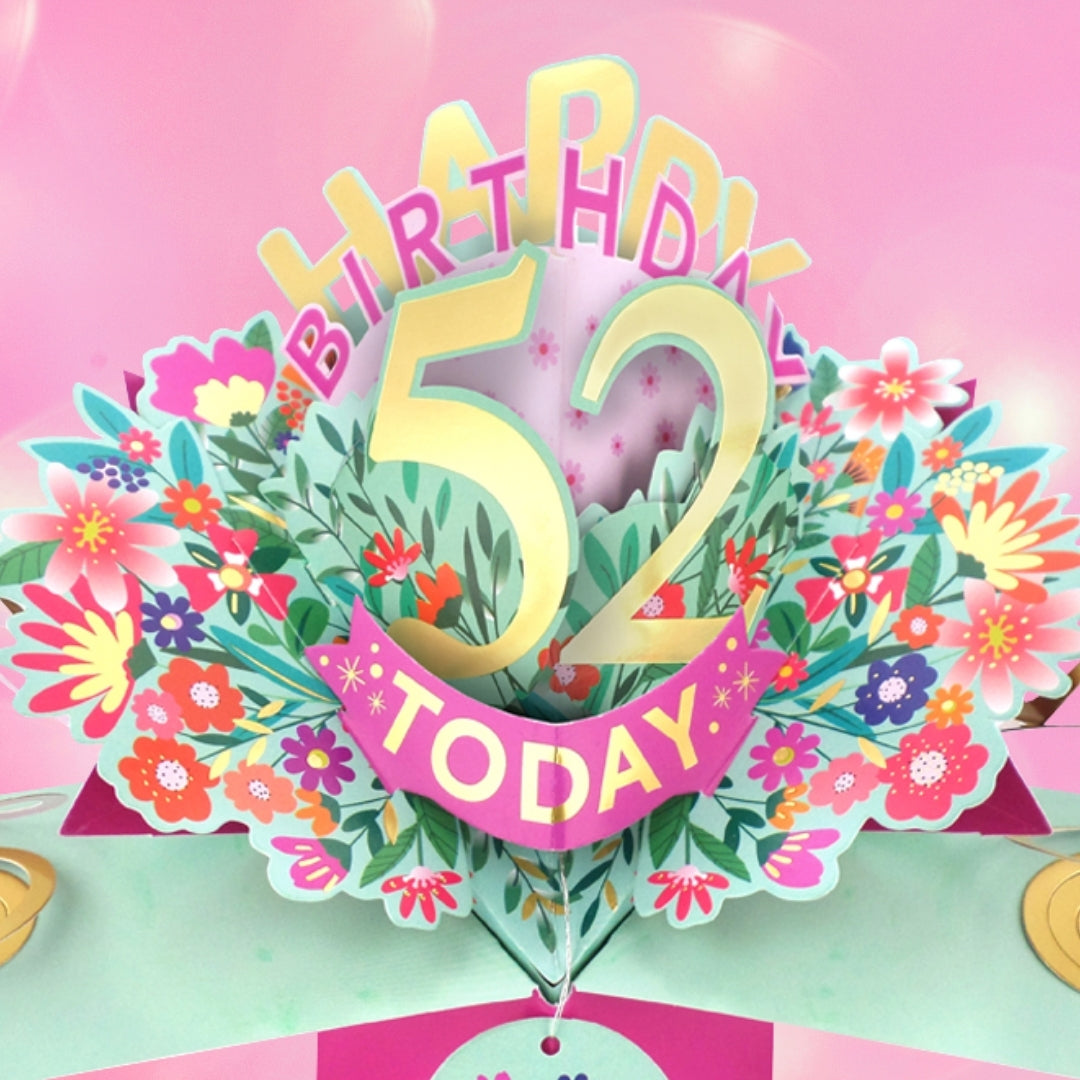 52nd Birthday Card Pop Up 3D Happy Birthday Card Age 52 Today 3D For Her