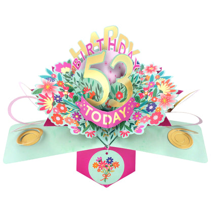 53rd Birthday Card Pop Up 3D Happy Birthday Card Age 53 Today 3D For Her