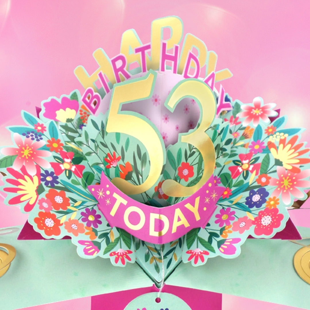 53rd Birthday Card Pop Up 3D Happy Birthday Card Age 53 Today 3D For Her