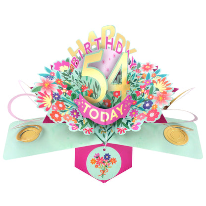 54th Birthday Card Pop Up 3D Happy Birthday Card Age 54 Today 3D For Her