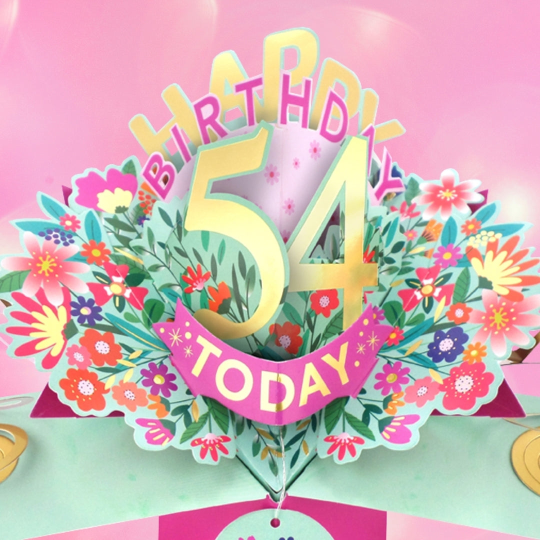 54th Birthday Card Pop Up 3D Happy Birthday Card Age 54 Today 3D For Her