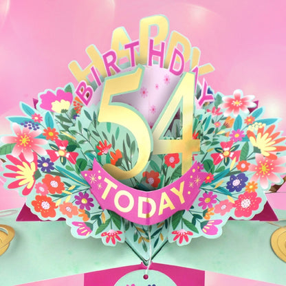 54th Birthday Card Pop Up 3D Happy Birthday Card Age 54 Today 3D For Her