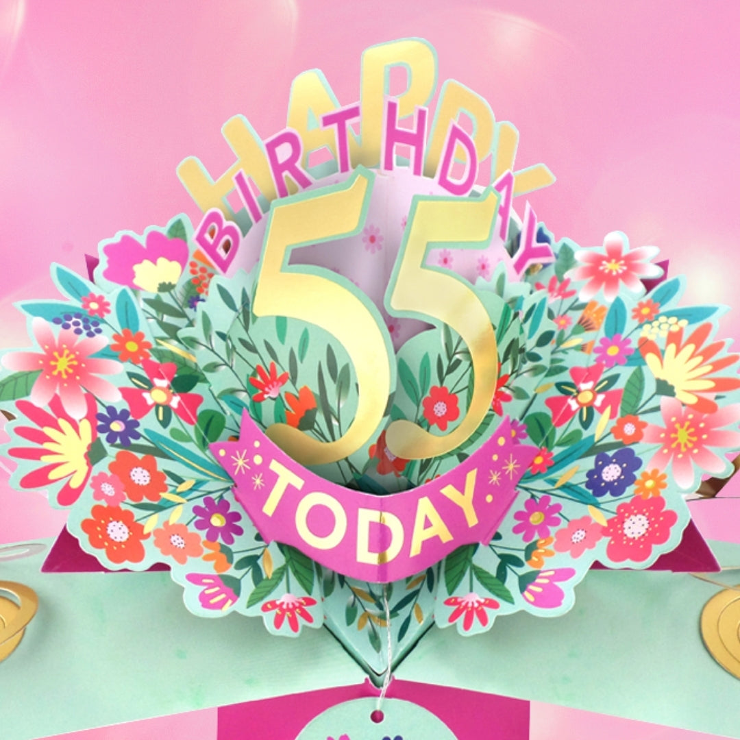 55th Birthday Card Pop Up 3D Happy Birthday Card Age 55 Today 3D For Her
