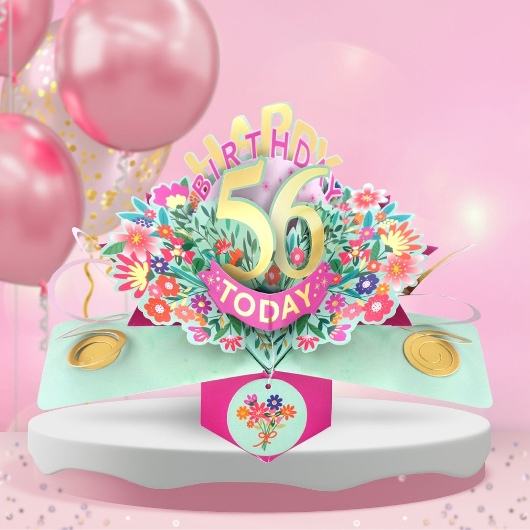 56th Birthday Card Pop Up 3D Happy Birthday Card Age 56 Today 3D For Her