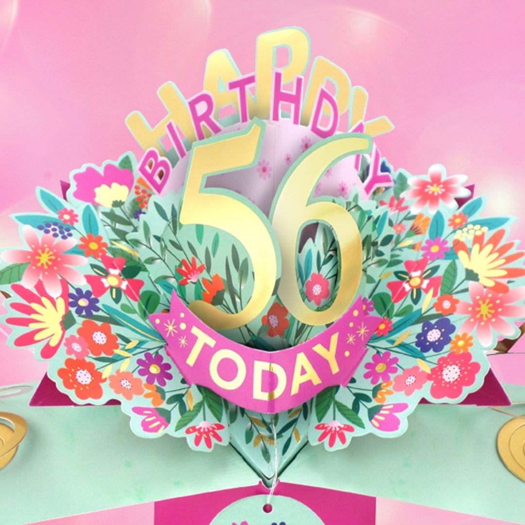 56th Birthday Card Pop Up 3D Happy Birthday Card Age 56 Today 3D For Her