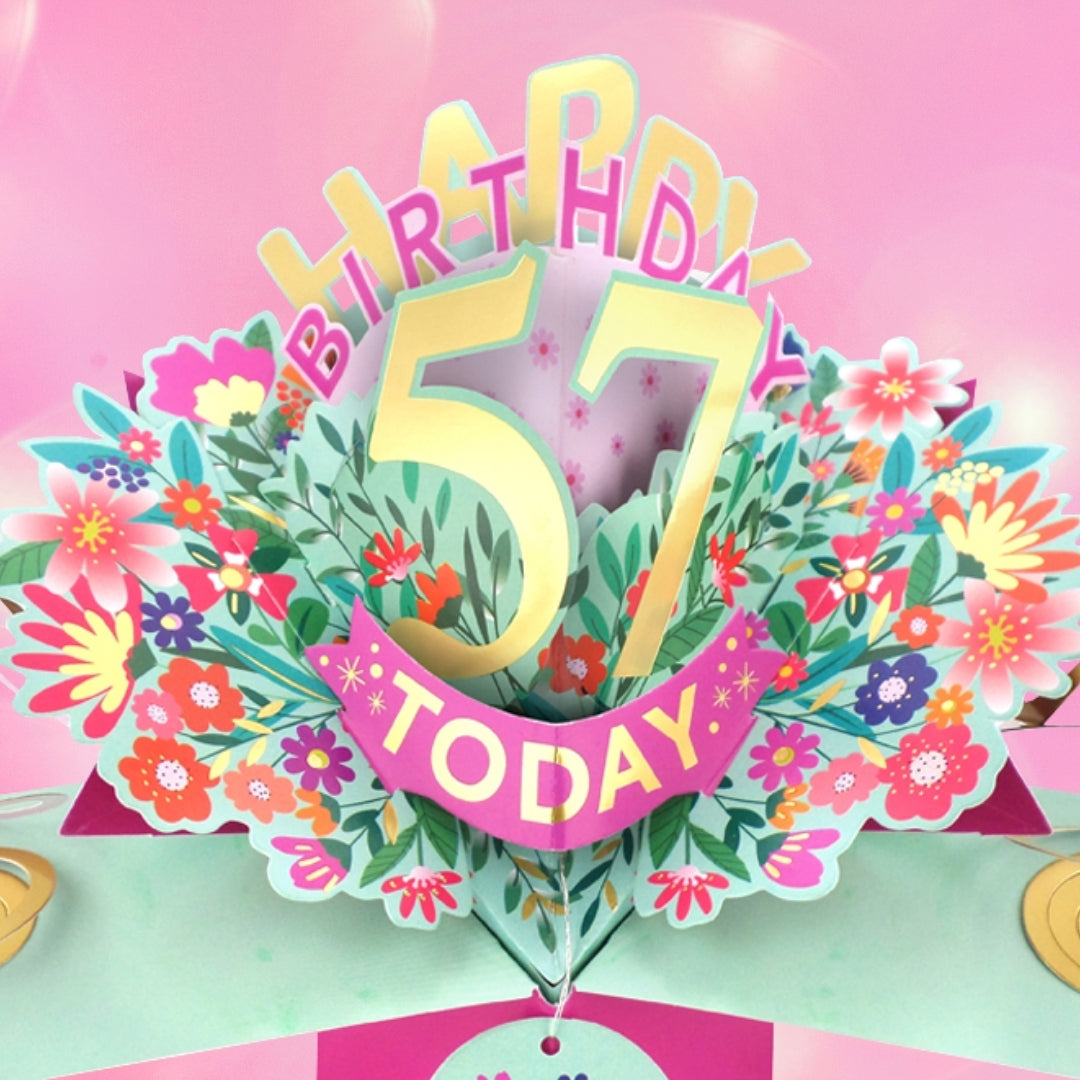 57th Birthday Card Pop Up 3D Happy Birthday Card Age 57 Today 3D For Her