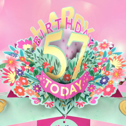 57th Birthday Card Pop Up 3D Happy Birthday Card Age 57 Today 3D For Her