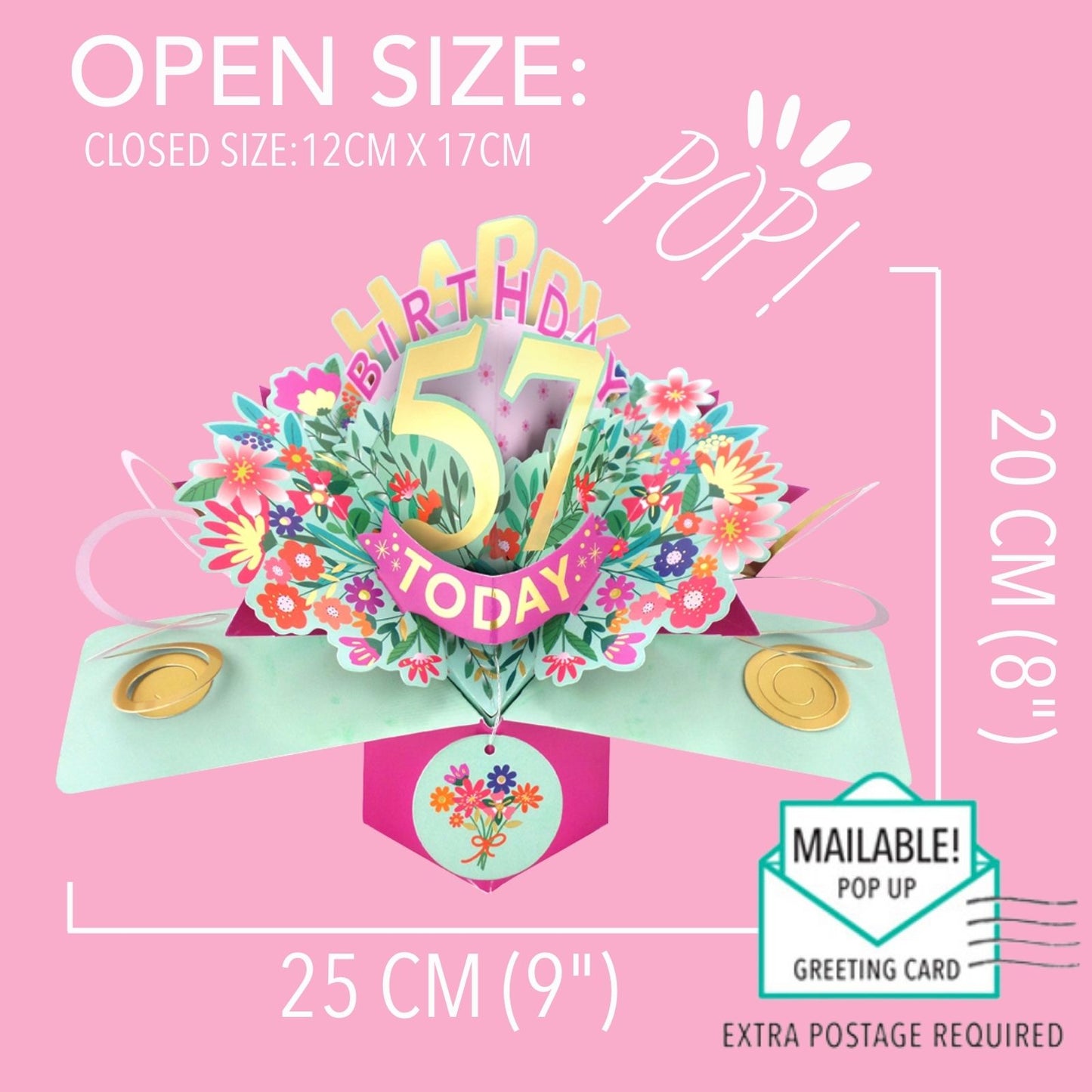 57th Birthday Card Pop Up 3D Happy Birthday Card Age 57 Today 3D For Her