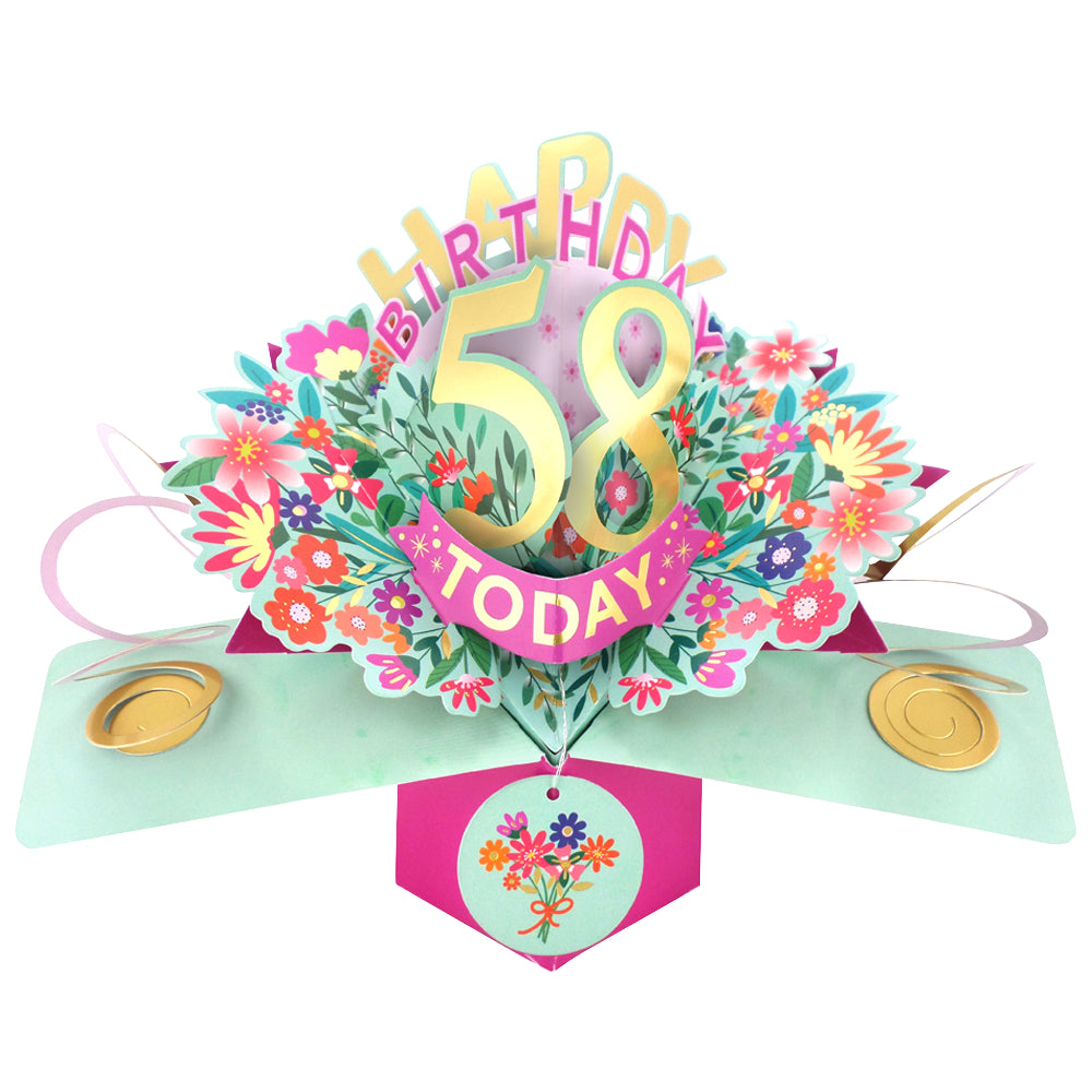 58th Birthday Card Pop Up 3D Happy Birthday Card Age 58 Today 3D For Her