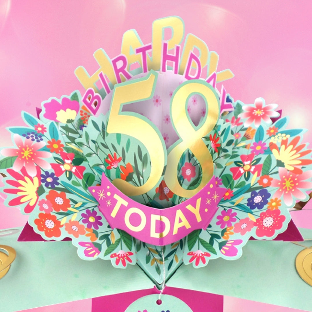 58th Birthday Card Pop Up 3D Happy Birthday Card Age 58 Today 3D For Her