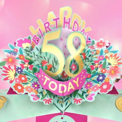 58th Birthday Card Pop Up 3D Happy Birthday Card Age 58 Today 3D For Her