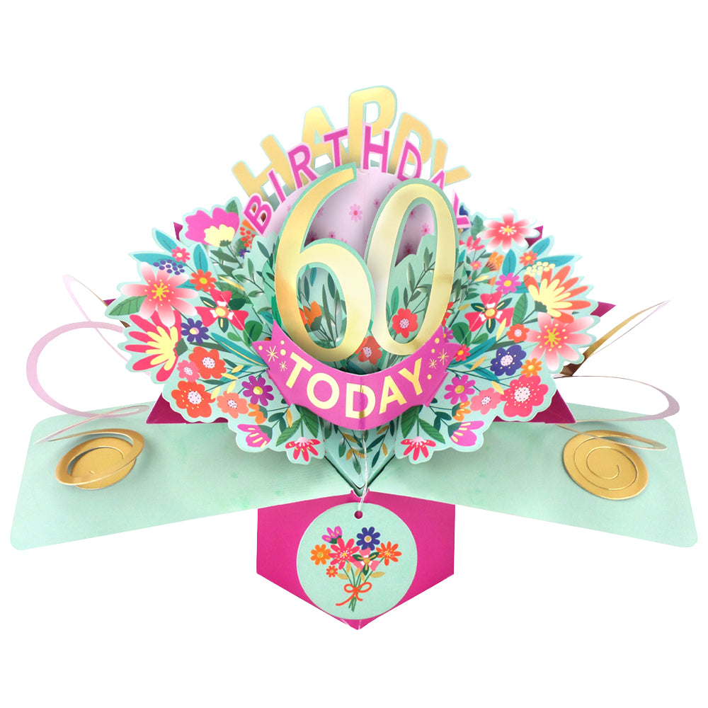 60th Birthday Card Pop Up 3D Happy Birthday Card Age 60 Today 3D For Her