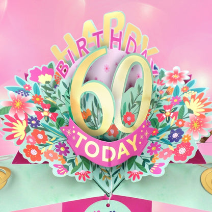 60th Birthday Card Pop Up 3D Happy Birthday Card Age 60 Today 3D For Her