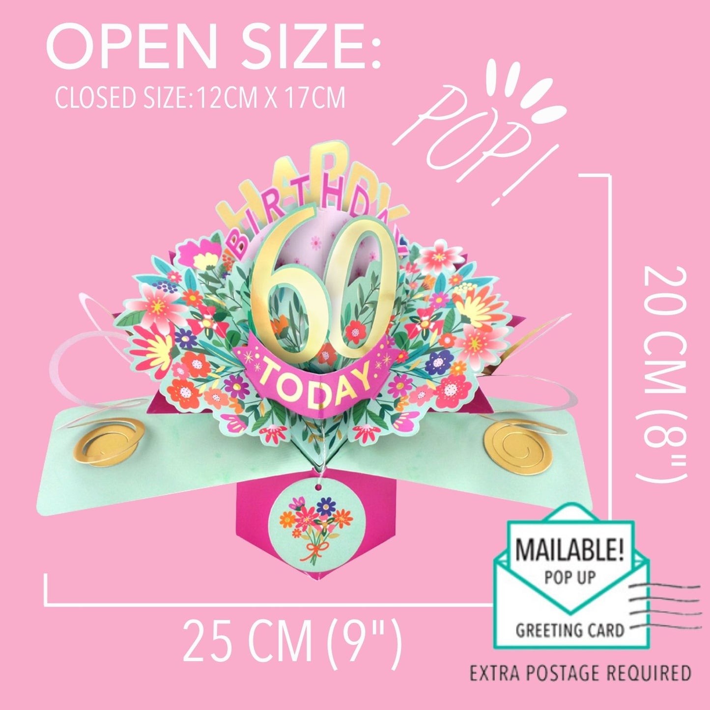 60th Birthday Card Pop Up 3D Happy Birthday Card Age 60 Today 3D For Her