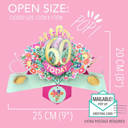 60th Birthday Card Pop Up 3D Happy Birthday Card Age 60 Today 3D For Her