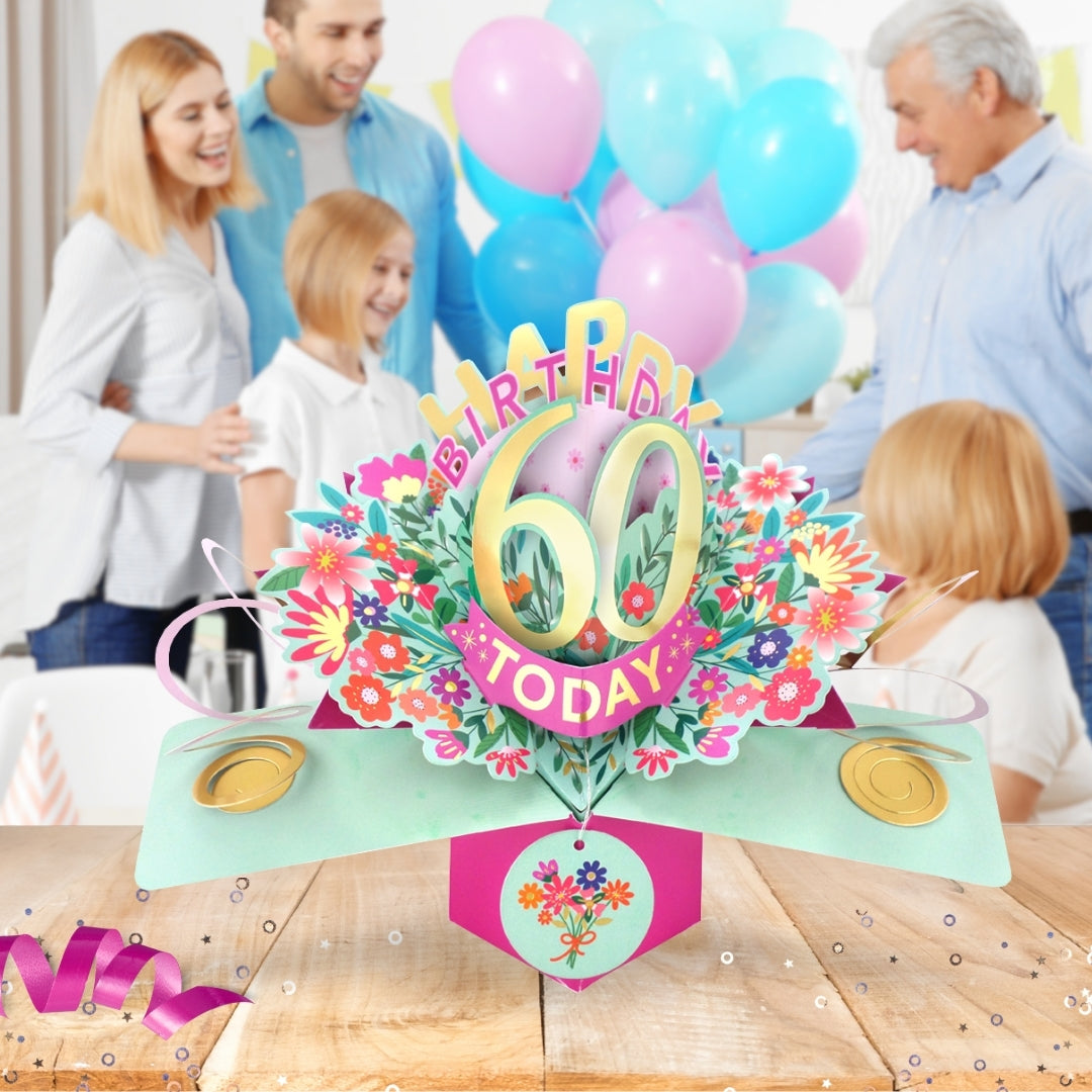 60th Birthday Card Pop Up 3D Happy Birthday Card Age 60 Today 3D For Her