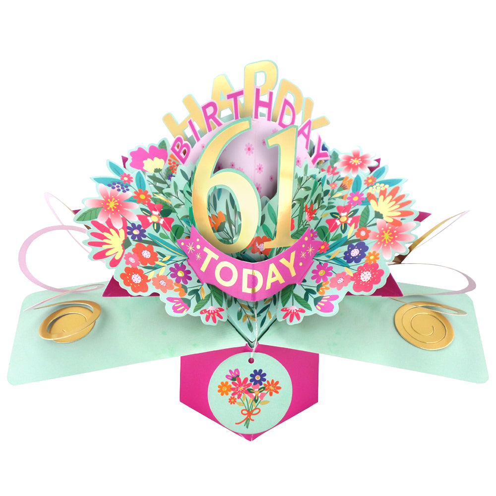 61st Birthday Card Pop Up 3D Happy Birthday Card Age 61 Today 3D For Her