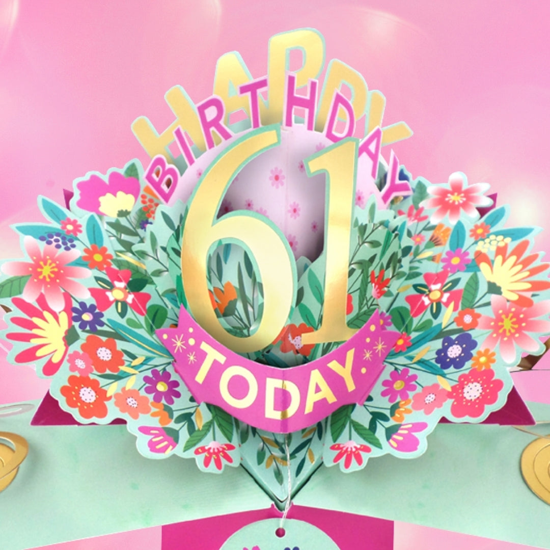61st Birthday Card Pop Up 3D Happy Birthday Card Age 61 Today 3D For Her