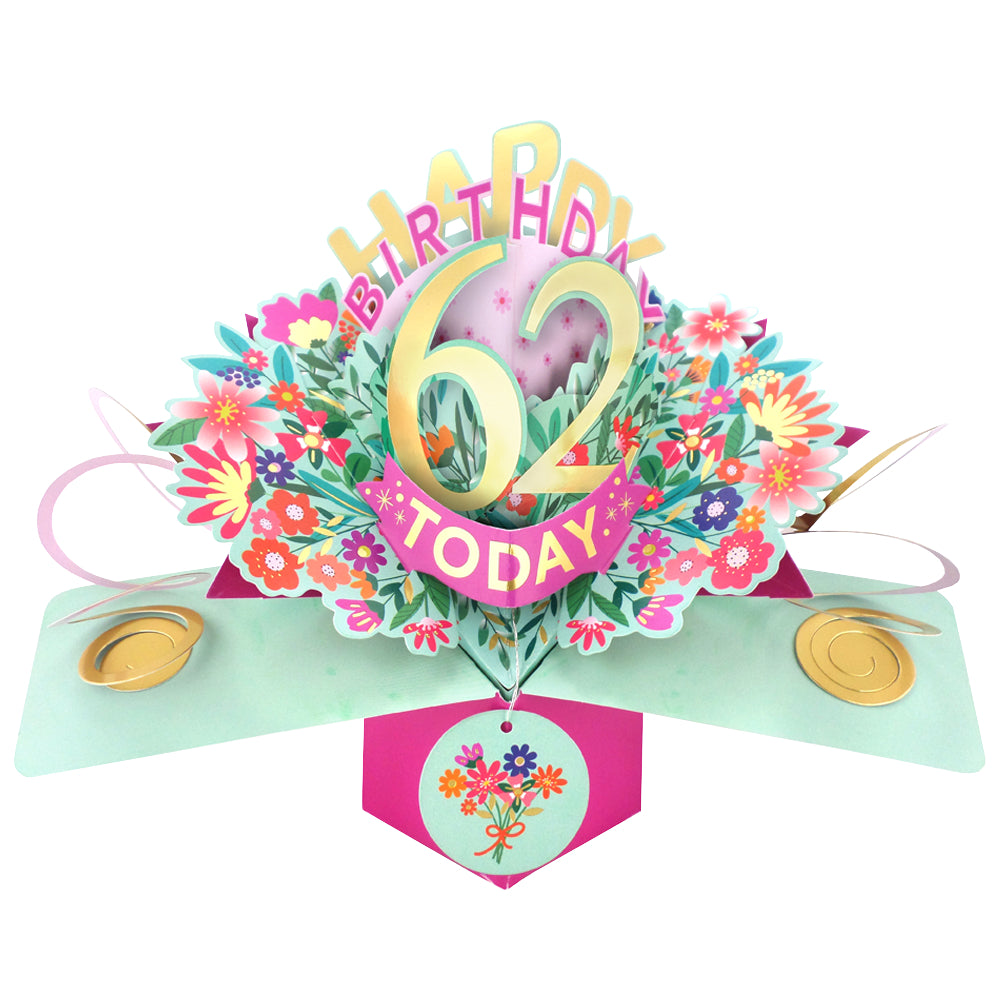 62nd Birthday Card Pop Up 3D Happy Birthday Card Age 62 Today 3D For Her