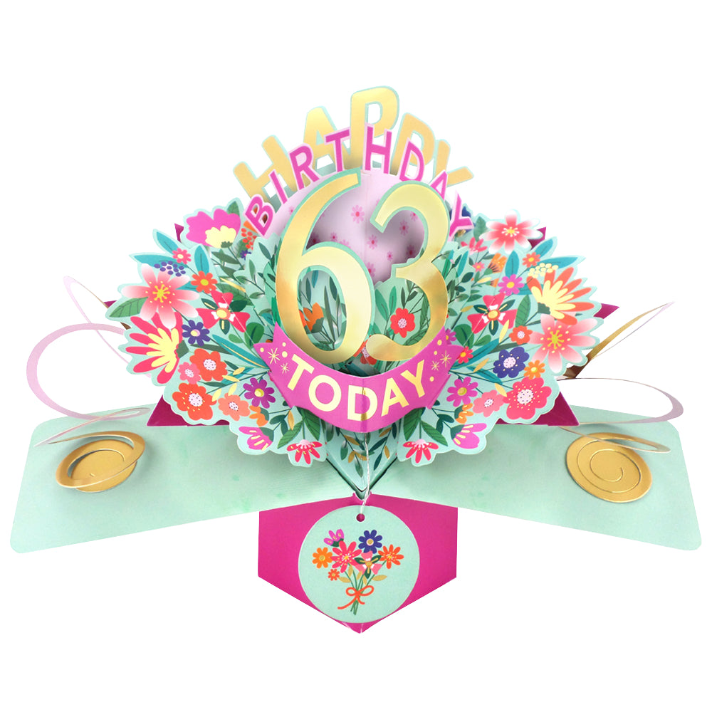 63rd Birthday Card Pop Up 3D Happy Birthday Card Age 63 Today 3D For Her